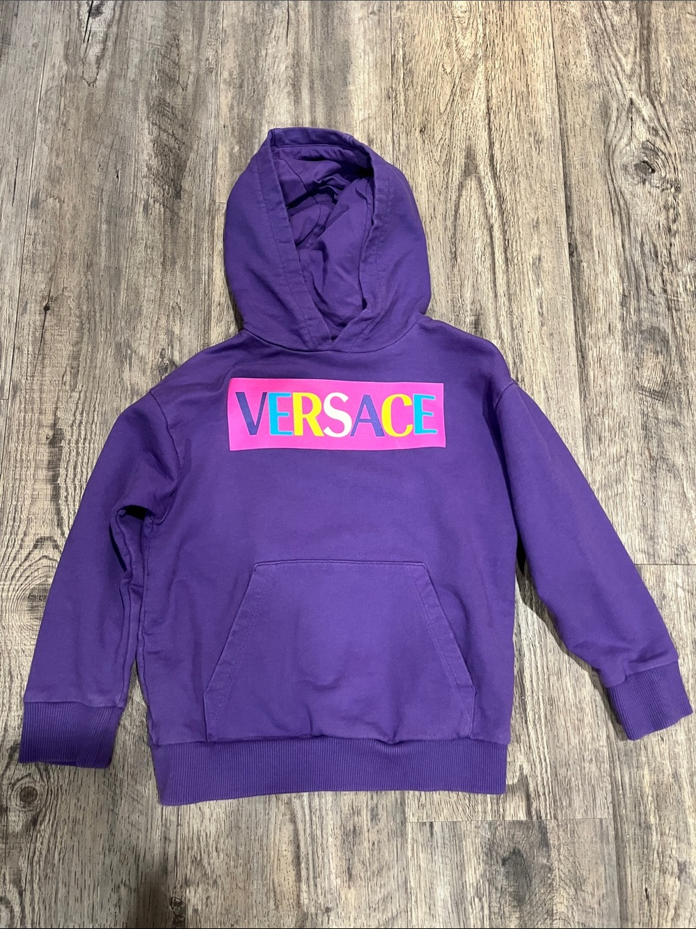 Versace Kids Purple Hoodie with Multicolor Logo